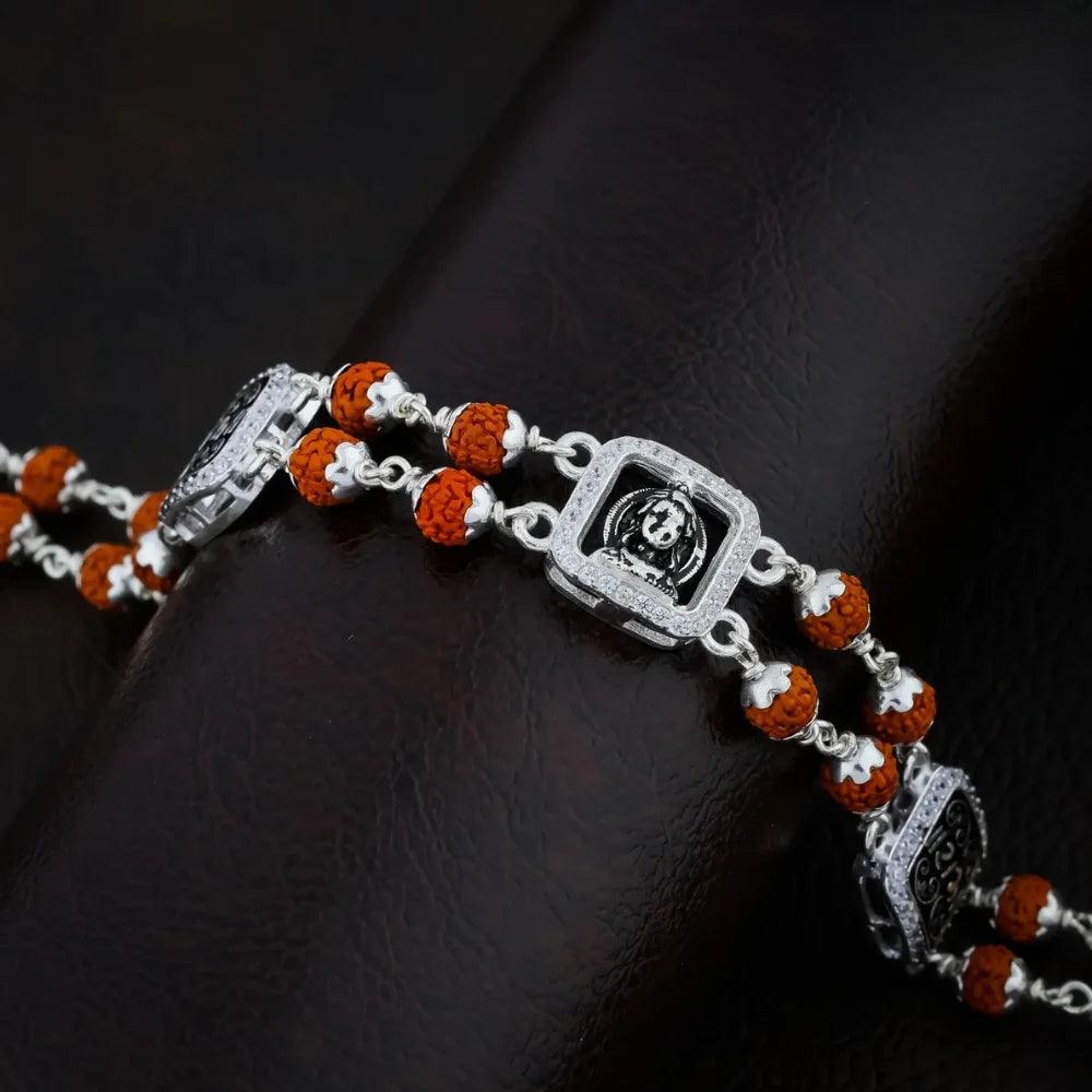 925 Silver Rudraksha 2 Layes With RAM Bracelet for Men
