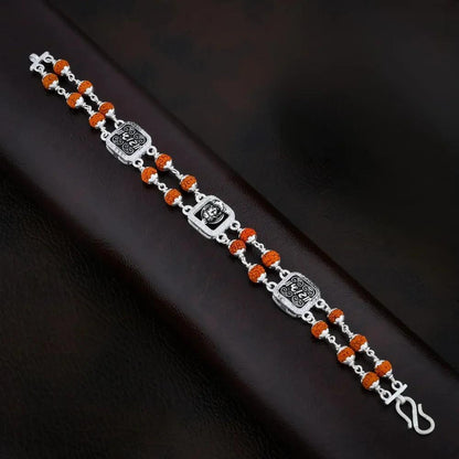 925 Silver Rudraksha 2 Layes With RAM Bracelet for Men