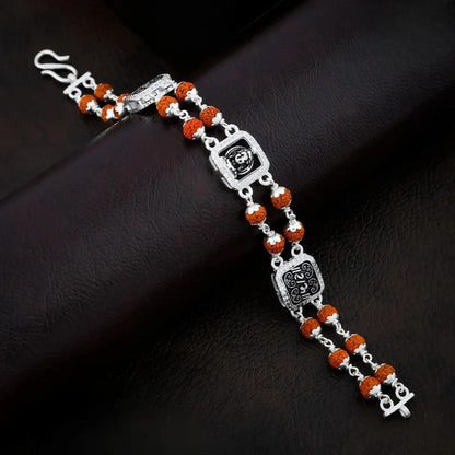 925 Silver Rudraksha 2 Layes With RAM Bracelet for Men