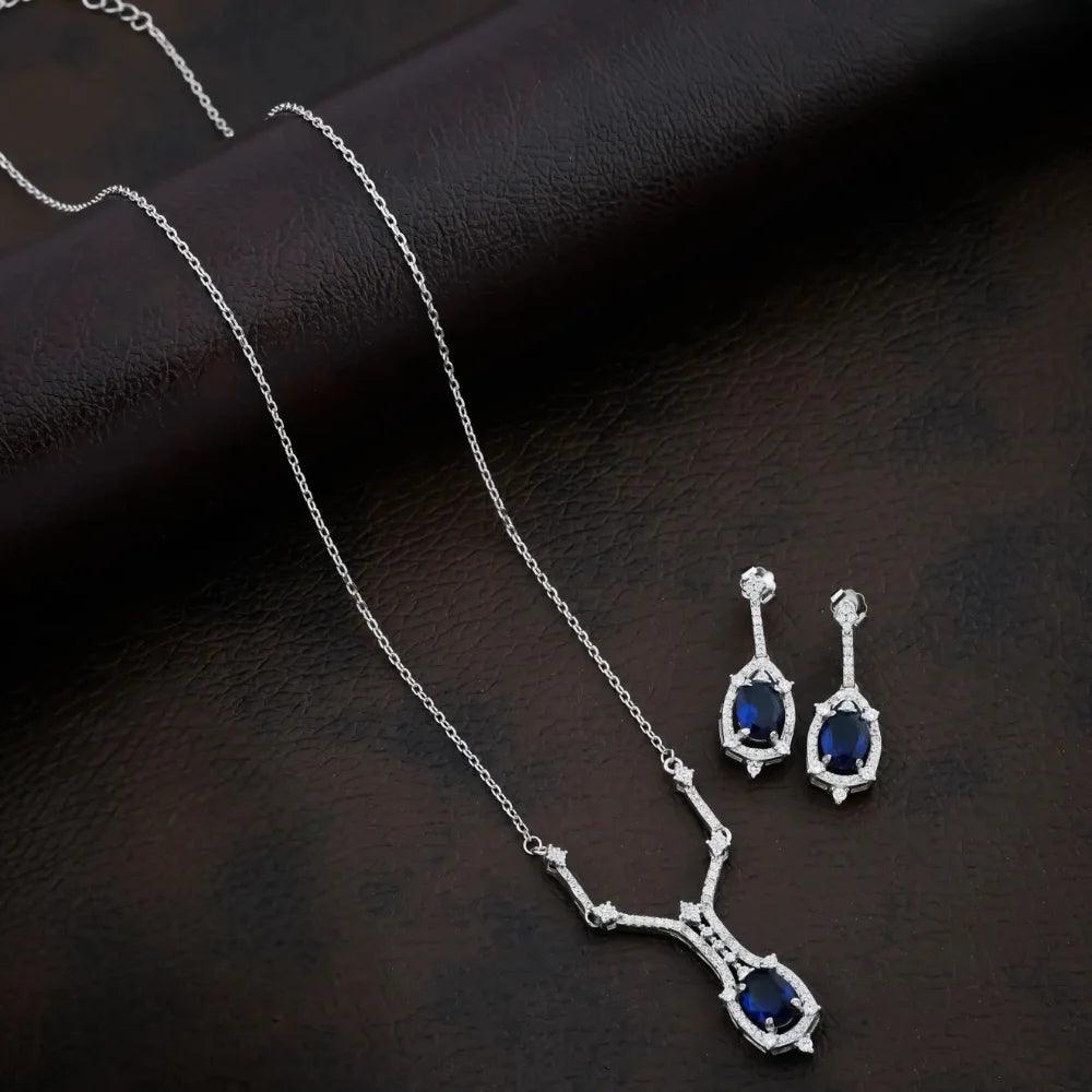 925 Silver Sky Blue Oval Necklace for Women