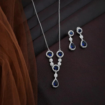 925 Silver Stylish Water Blue Round & Pear Necklace for Women