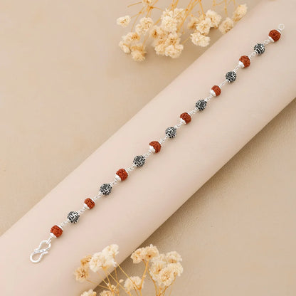 925 Silver SWASTIK Bead Rudraksha Bracelet for Men