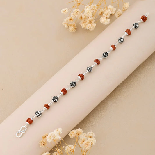 925 Silver SWASTIK Bead Rudraksha Bracelet for Men