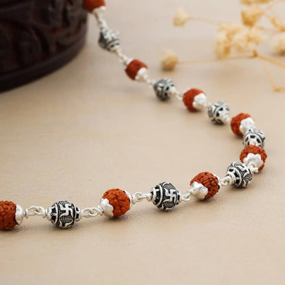 925 Silver SWASTIK Bead Rudraksha Mala for Men