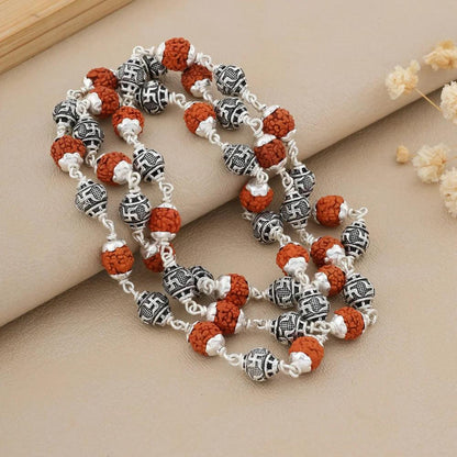 925 Silver SWASTIK Bead Rudraksha Mala for Men