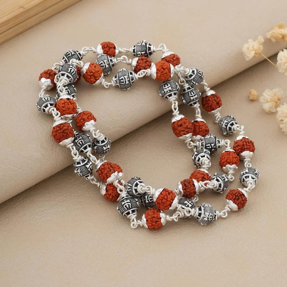 925 Silver TRISHUL Bead Rudraksha Mala for Men