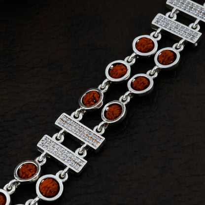 925 Silver 2 Layer Square and Diomand Rudraksha Bracelet for Men