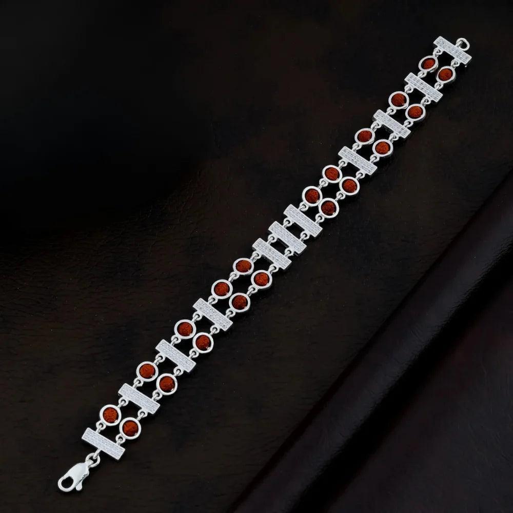 925 Silver 2 Layer with 3 Center Square Rudraksha Bracelet for Men