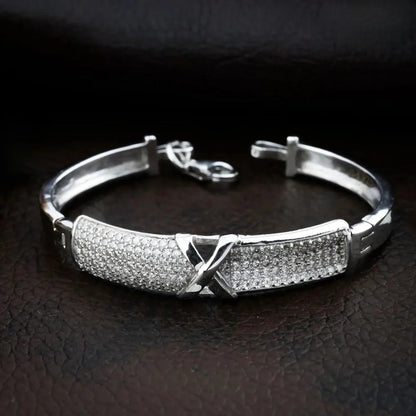 925 Silver White X White Diomand Kada Bracelet for Kids | Child