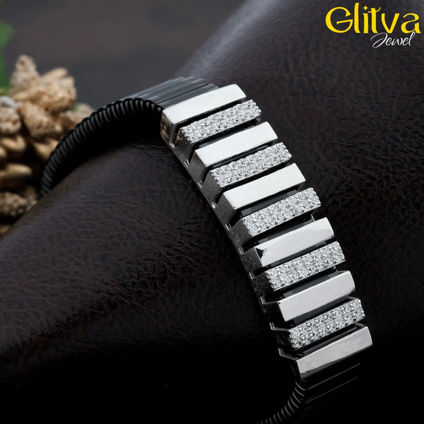 Slim Line Sterling Silver Rolex Bracelet with Diamond - glitva