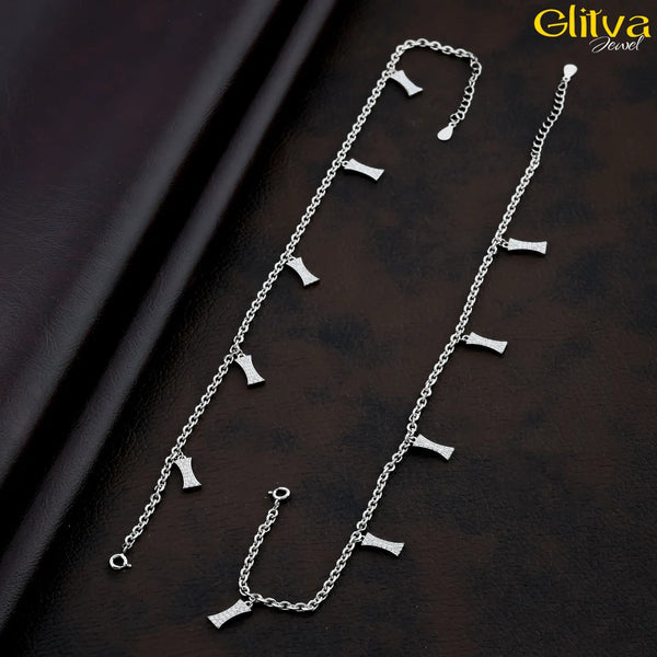 Women Chain Anklet with Square pendant - glitva