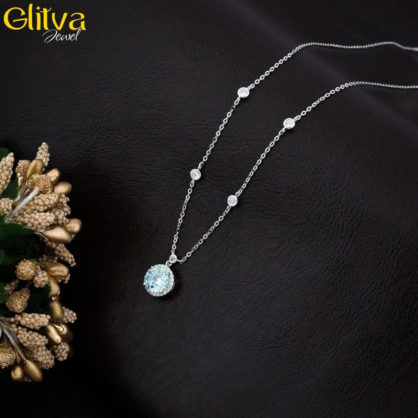 Women Silver Blue Ocean Pendant - glitva